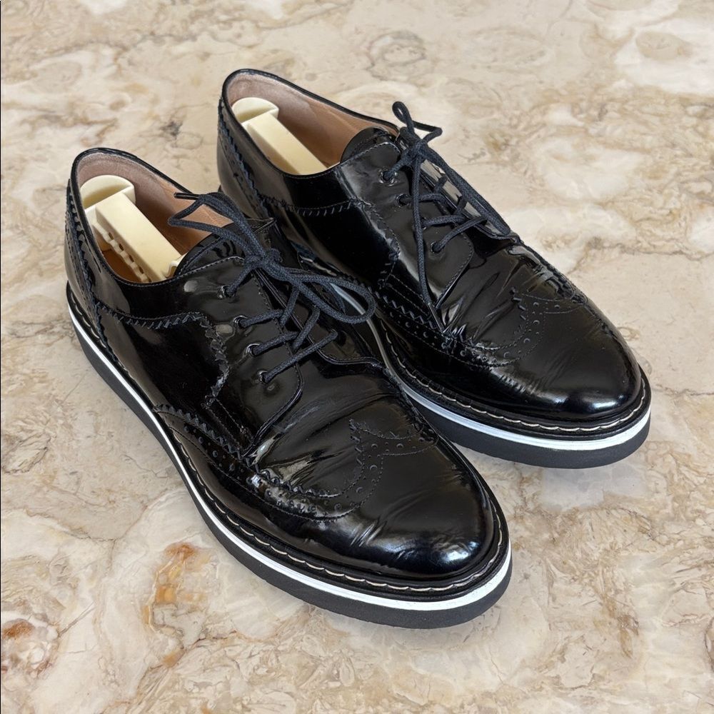 Browns Couture Black Patent Leather Wingtip Wedge Heel Brogues